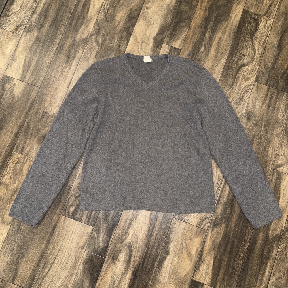 J.CREW V-Neck Ribbed Grey Pullover Sweater Long-Sleeve Women's Size XLโ